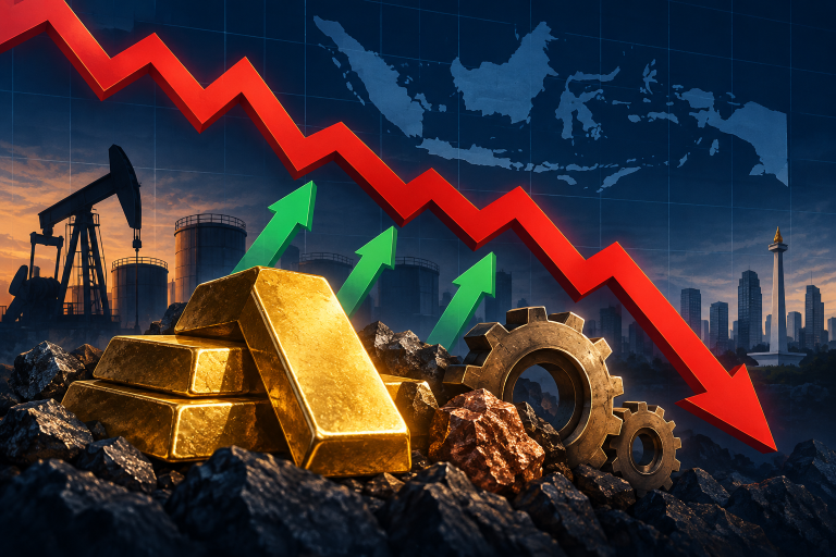Ilustrasi pelemahan pasar saham dengan sebagian saham komoditas dan energi tetap menguat.